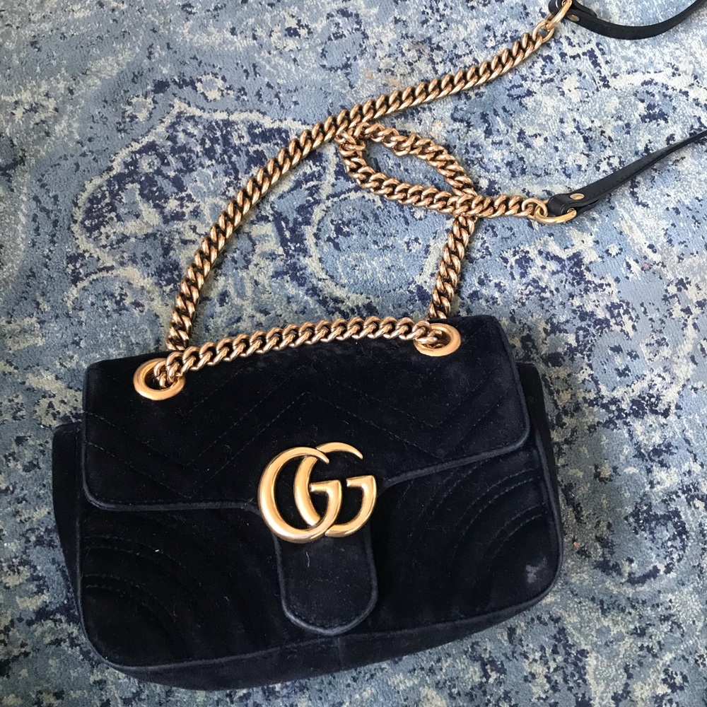 Black Velvet Gucci Marmont Shoulder Bag
